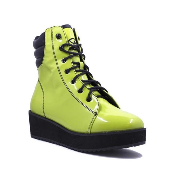 strange cvlt Shoes - YRU Strange Cvlt Green Womens Platform Boot Shoe